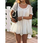 Puff Sleeve Babydoll Mini Dress with Lace Trim Relaxed Y2K Inspired Style