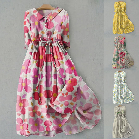 Vintage-Inspired Linen Midi Dress with Soft Cottagecore Elegance