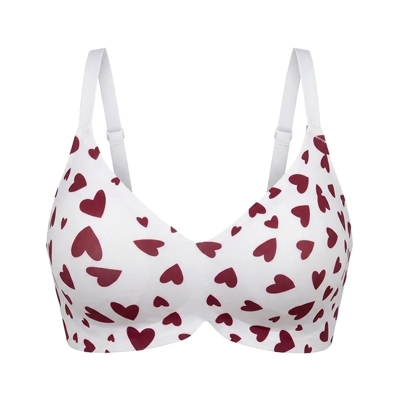 Cheerful Cherry Print Wire-Free Plunge Bra with Scalloped Trim