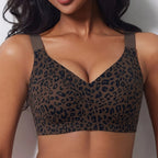 Pink Leopard Print Seamless Wire-Free Full-Coverage Support Bra