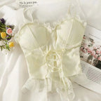 Lace Trim Corset Cami Top with Structured Bodice and Adjustable Straps