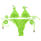 Halter Sequin Bikini Set with Tie Neckline, Knotted Details, Padded Top and High-Waisted Bottom for Beach Vacations