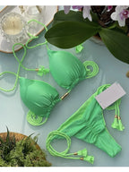 Soft Periwinkle Triangle Bikini Set with Two-Tone Twisted Rope and Tassel Details