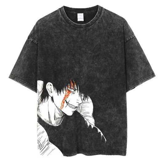 Dark Anime Streetwear Graphic Oversized Vintage Wash Cotton T-Shirt