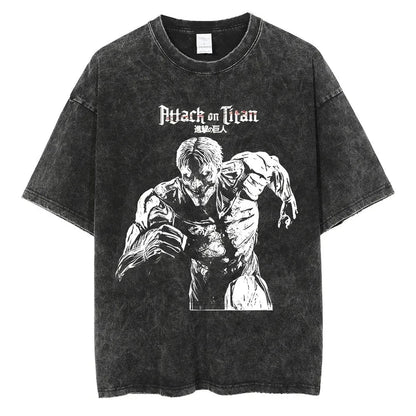 Vintage Anime-Inspired Titan Manga Streetwear Oversized Washed Cotton T-Shirt