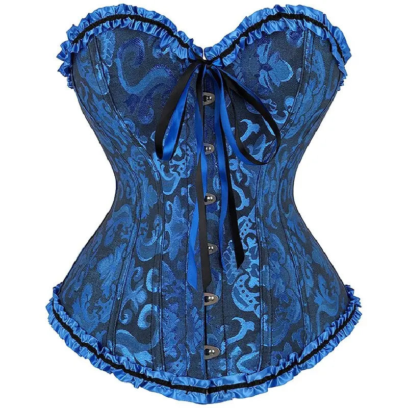 Floral Jacquard Overbust Corset with Sweetheart Neckline and Busk Closure