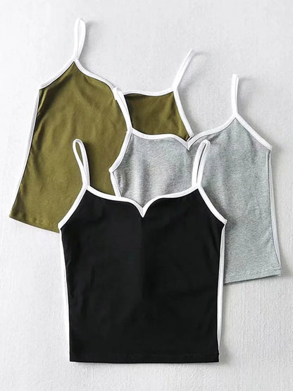 Contrast Trim V-Neck Knit Tank Top with Slim Fit Everyday Streetwear Style