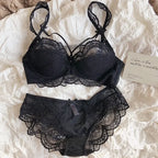 Crimson Red Textured Floral Lace Underwire Bra and Scalloped Panty Set