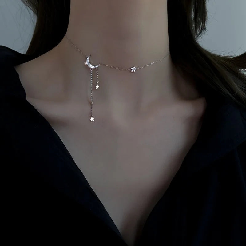 Celestial Moon and Star Drop Necklace for Dark Feminine Styling