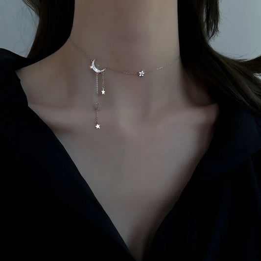 Celestial Moon and Star Drop Necklace for Dark Feminine Styling