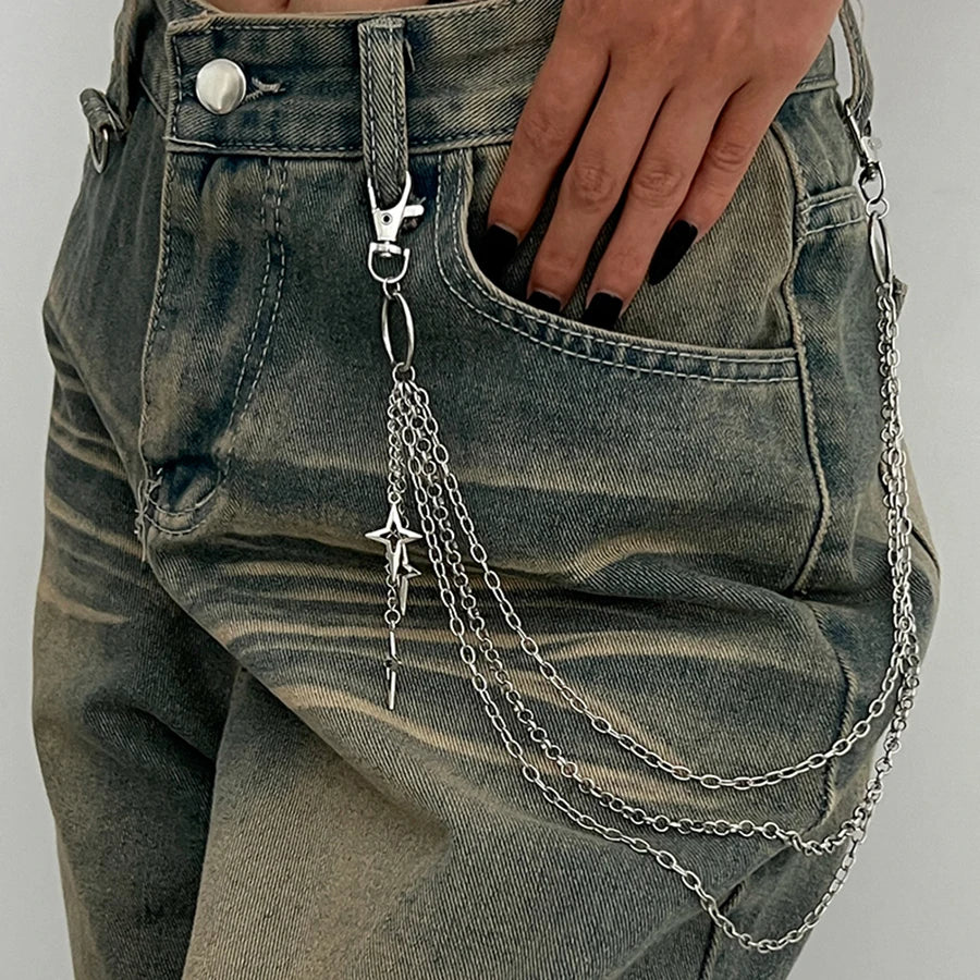 Layered Star Charm Waist Chain for Gothic Punk and Y2K Styling