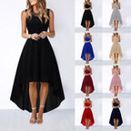 Sleeveless High Low Midi Dress with Waist Tie and Flowing A-Line Shape