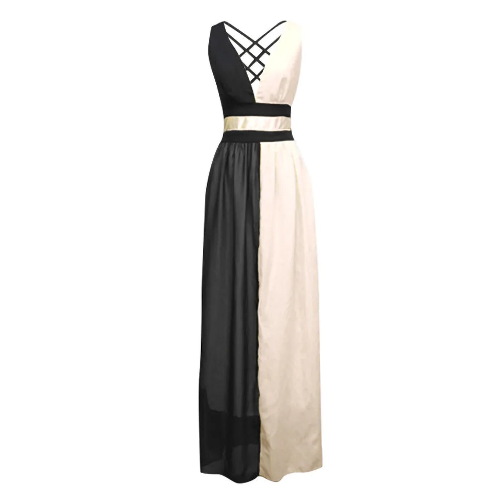 Contrast Panel A Line Maxi Dress With Fluid Movement
