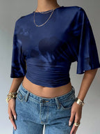Batwing Sleeve Crop Tee with Relaxed Fit and Minimalist Casual Style