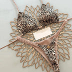 Playful Heart Print Triangle Bikini Set with Braided Pink Strap Detailing