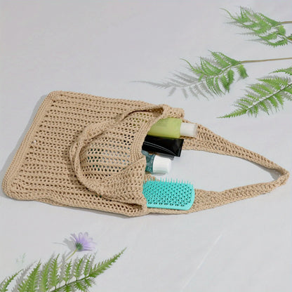 Minimalist Crochet Mesh Hobo Tote Bag for Beach Vacation and Everyday Wear