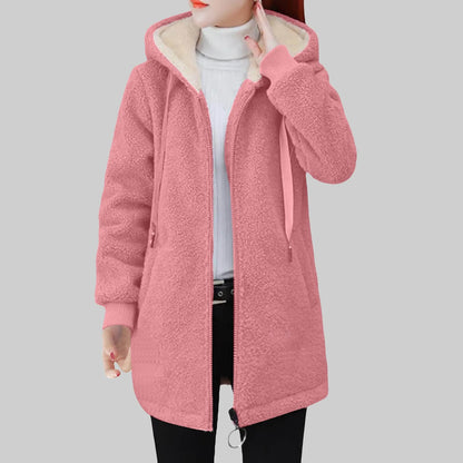 Women's Longline Hooded Sherpa Fleece Zip Jacket for Cozy Streetwear Layering