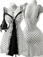Vintage Polka Dot Gothic Mini Dress with Dark Coquette Aesthetic