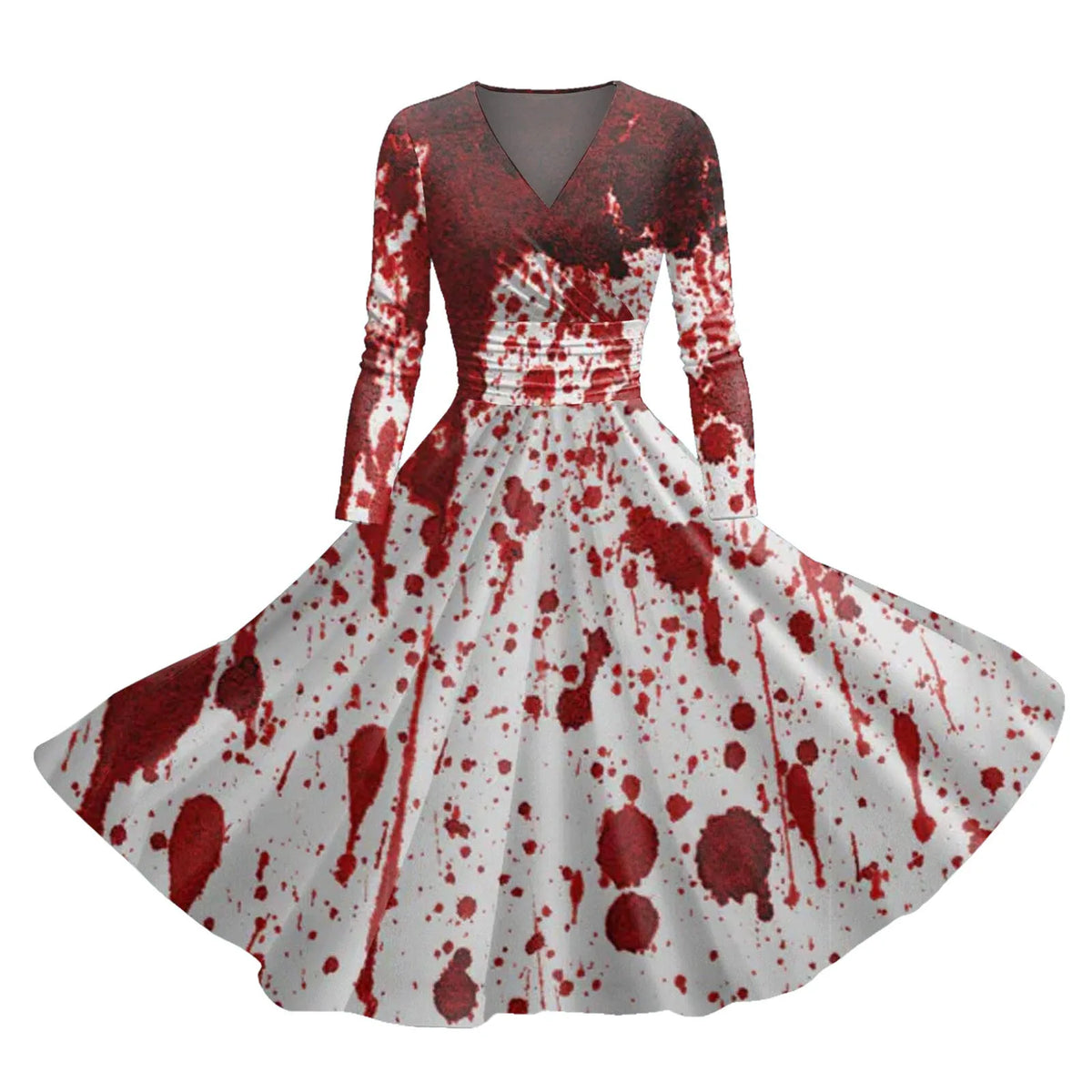 Dark Gothic Blood Print Fit and Flare Alternative Fashion Midi Dress - BigCat Streetwear