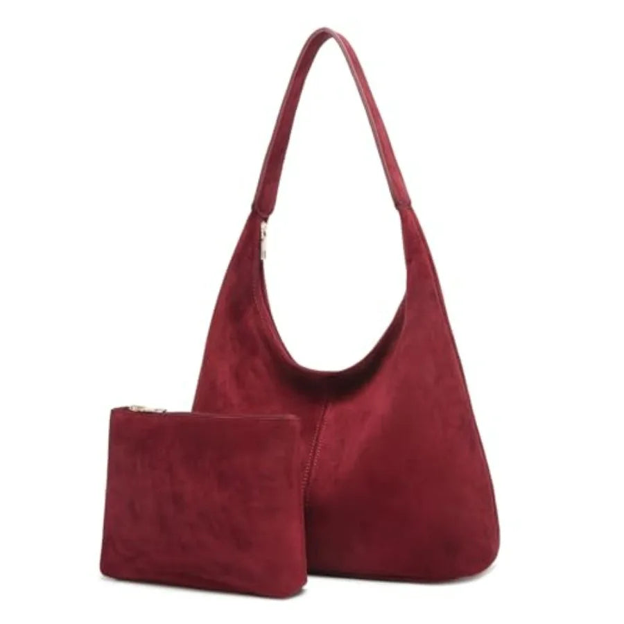 Soft Suede Style Crescent Hobo Bag with Relaxed Shoulder Carry Design