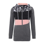 Women's Hooded Zip-Up Jacket with Patchwork Graphic Relaxed Streetwear Everyday Style