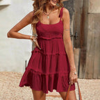 Tiered Suspender Style Mini Dress with Relaxed A-Line Silhouette