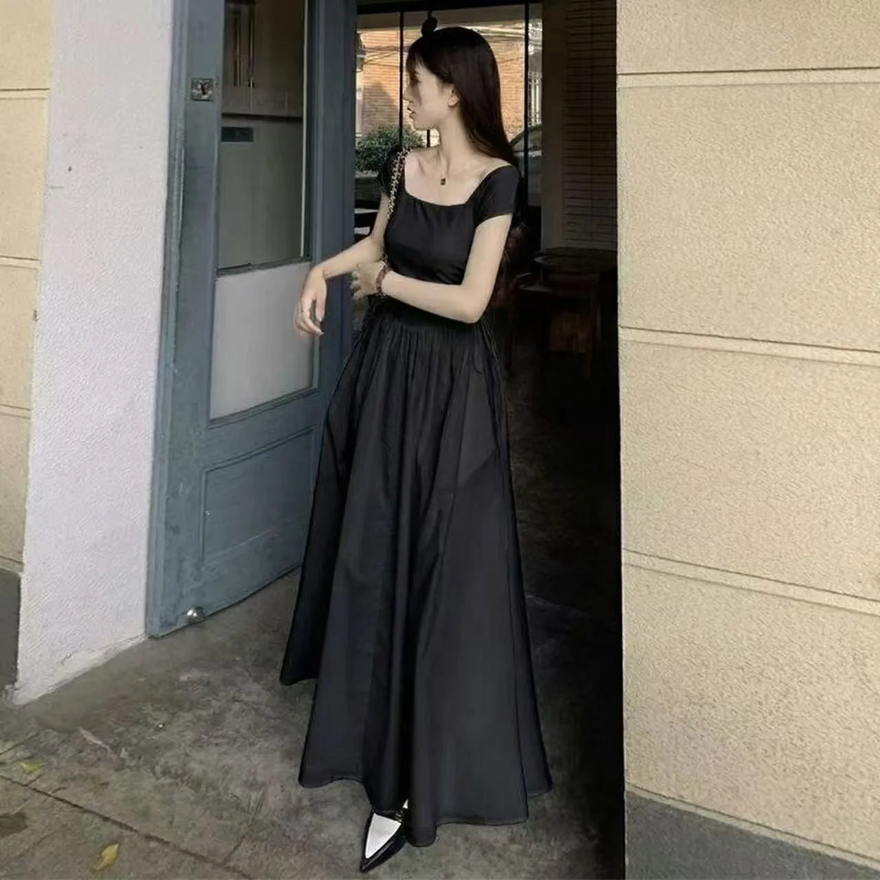 Dark Coquette Corset Maxi Dress with Elegant Gothic Streetwear Styling