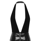 High-Gloss Halter Bodycon Mini Dress with Plunging V-Neckline