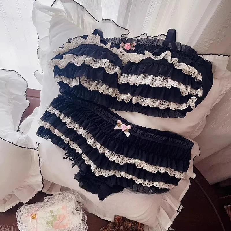Playful Tiered Ruffle Wire-Free Bralette and Panty Set
