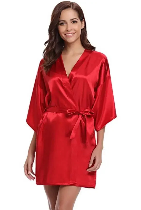 Classic Solid Satin-Finish Wrap Robe with Matching Tie Belt