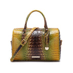 Embossed Top Handle Boston Satchel Bag with Detachable Crossbody Strap