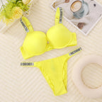 Rhinestone Statement Strap Push-Up Bra and Matching Minimalist Thong Set