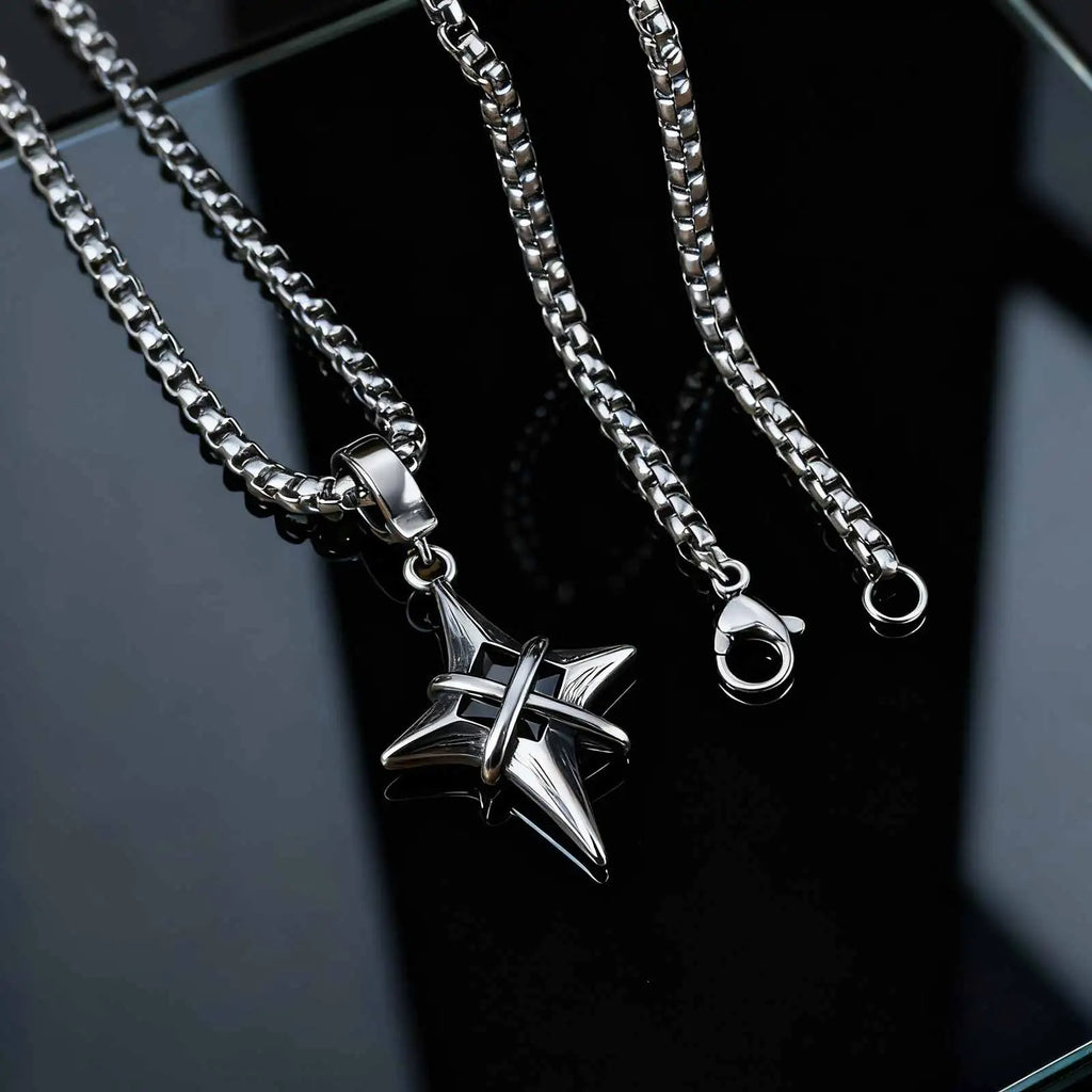 Star Cross Pendant Necklace Gothic Punk Alternative Statement Jewelry