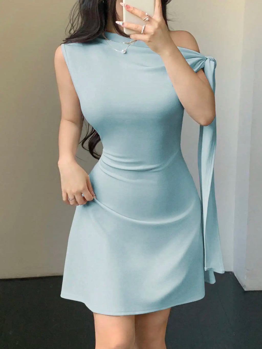 One Shoulder Mini Dress with Draped Detail and Elegant Asymmetrical Silhouette