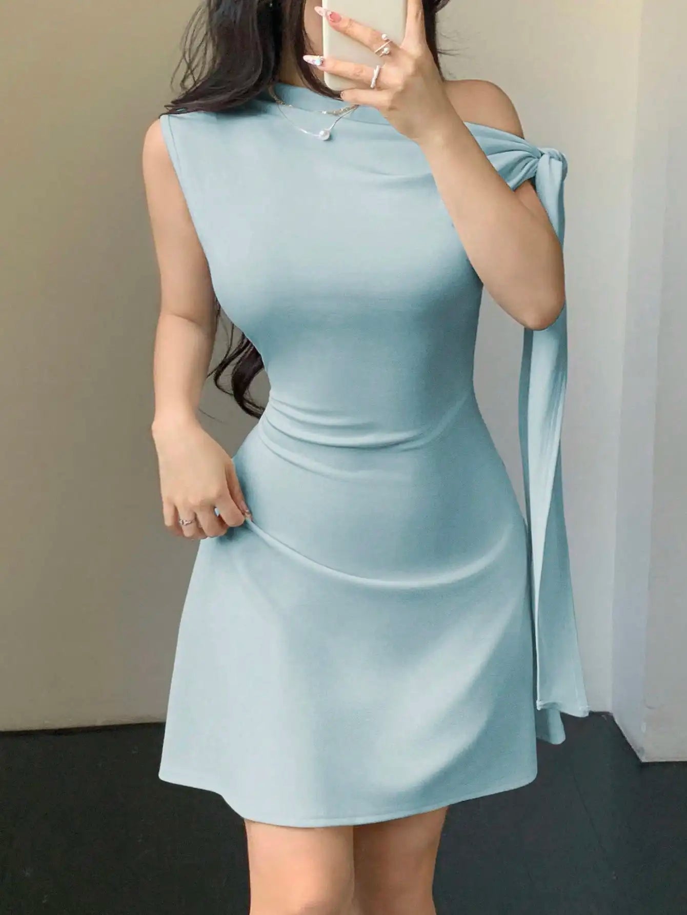 One Shoulder Mini Dress with Draped Detail and Elegant Asymmetrical Silhouette