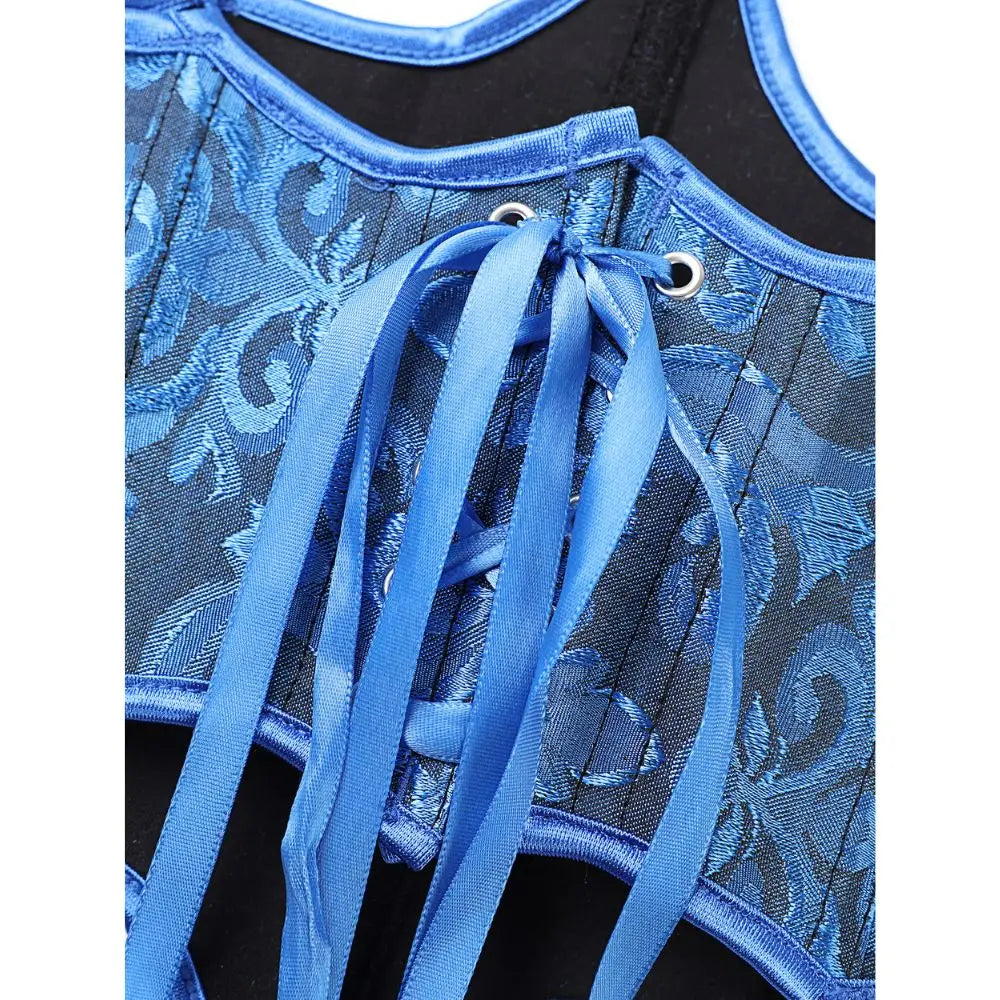 Royal Blue Jacquard Waist Cincher with Dramatic Scalloped Edges and Back Lace-Up