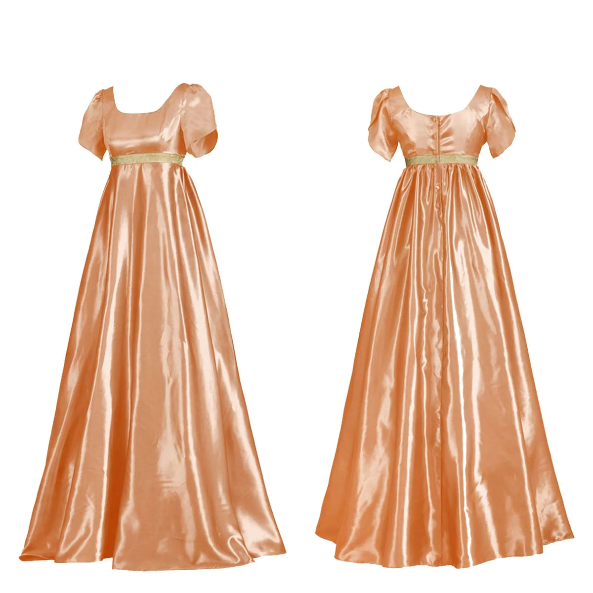 Vintage-Inspired Satin Maxi Dress with Puff Sleeves and Empire Waist