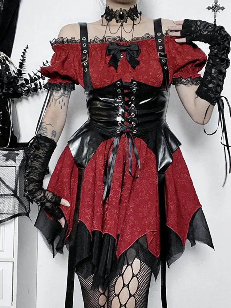 Layered Gothic Corset Dress with Dramatic Alternative Fashion Details