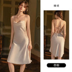 Sleek Black A-Line Slip Dress with Sheer Side Panel Details
