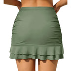 High-Waisted Ruched Swim Skirt with Double-Tiered Ruffled Hem