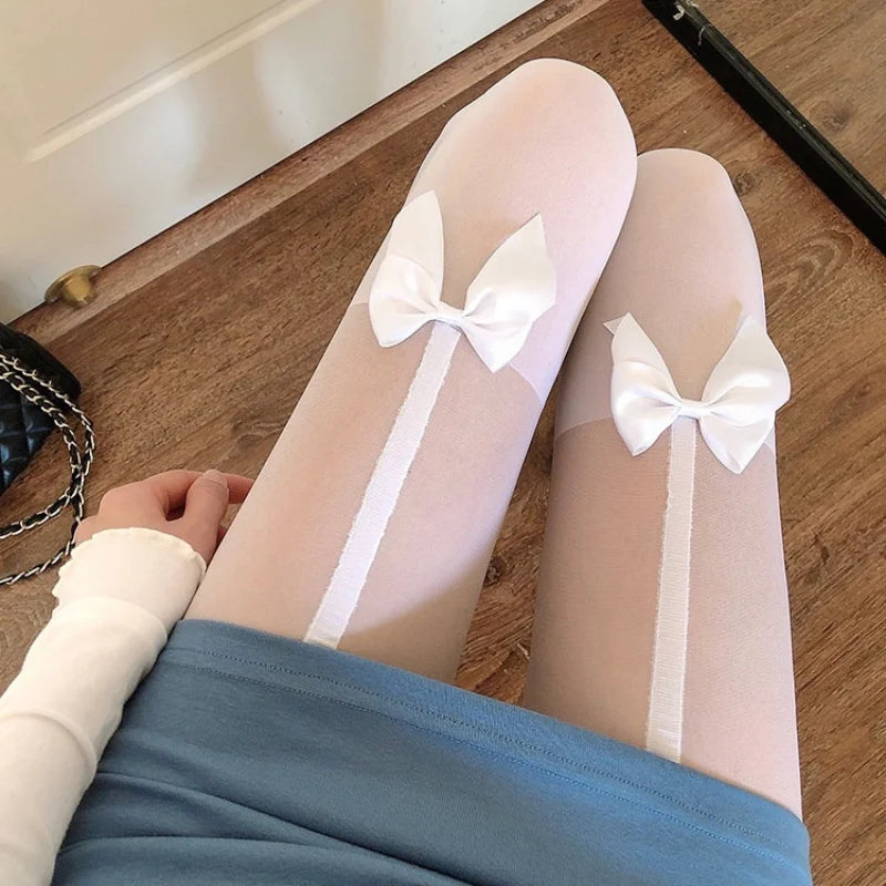 Bow Detail Sheer Pantyhose Sweet Alternative Fashion Decorative Tights