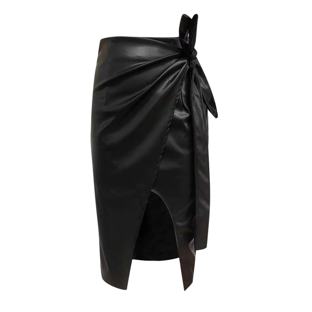 High Waist Faux Leather Mini Skirt Side Slit Alternative Fashion Bottom