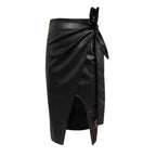 High Waist Faux Leather Mini Skirt Side Slit Alternative Fashion Bottom