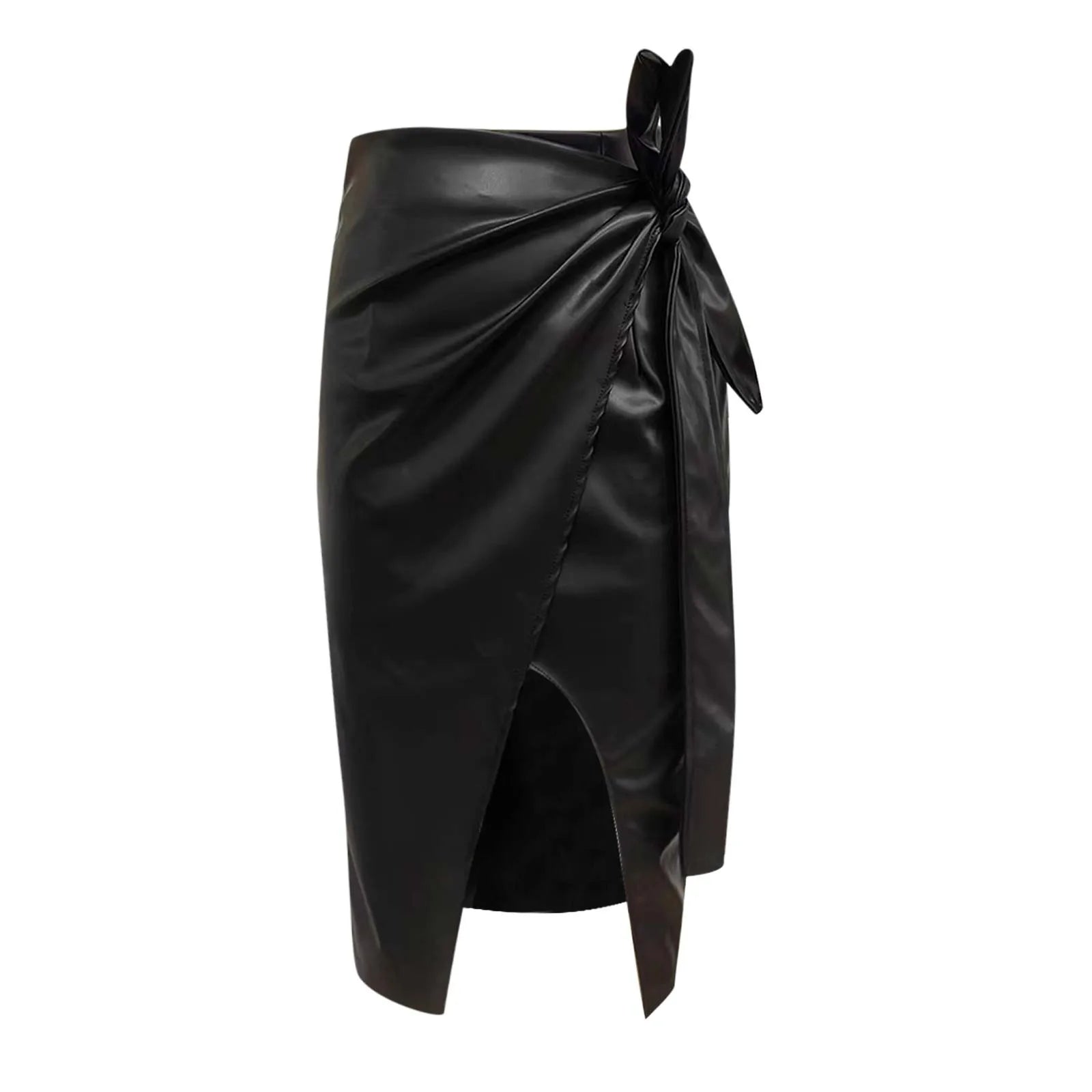 High Waist Faux Leather Mini Skirt Side Slit Alternative Fashion Bottom