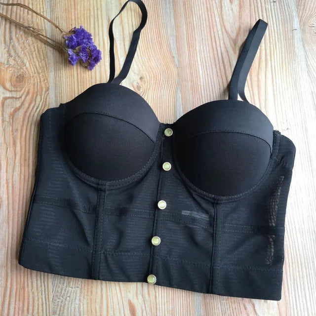 Opulent Black Beaded Bustier Camisole with Geometric Pearl Detailing