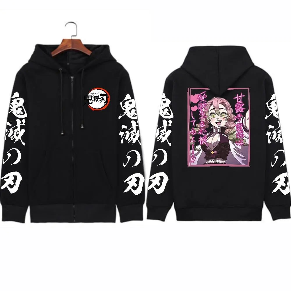 Anime-Inspired Moon Spirit Zip Hoodie with Manga Streetwear Aesthetic