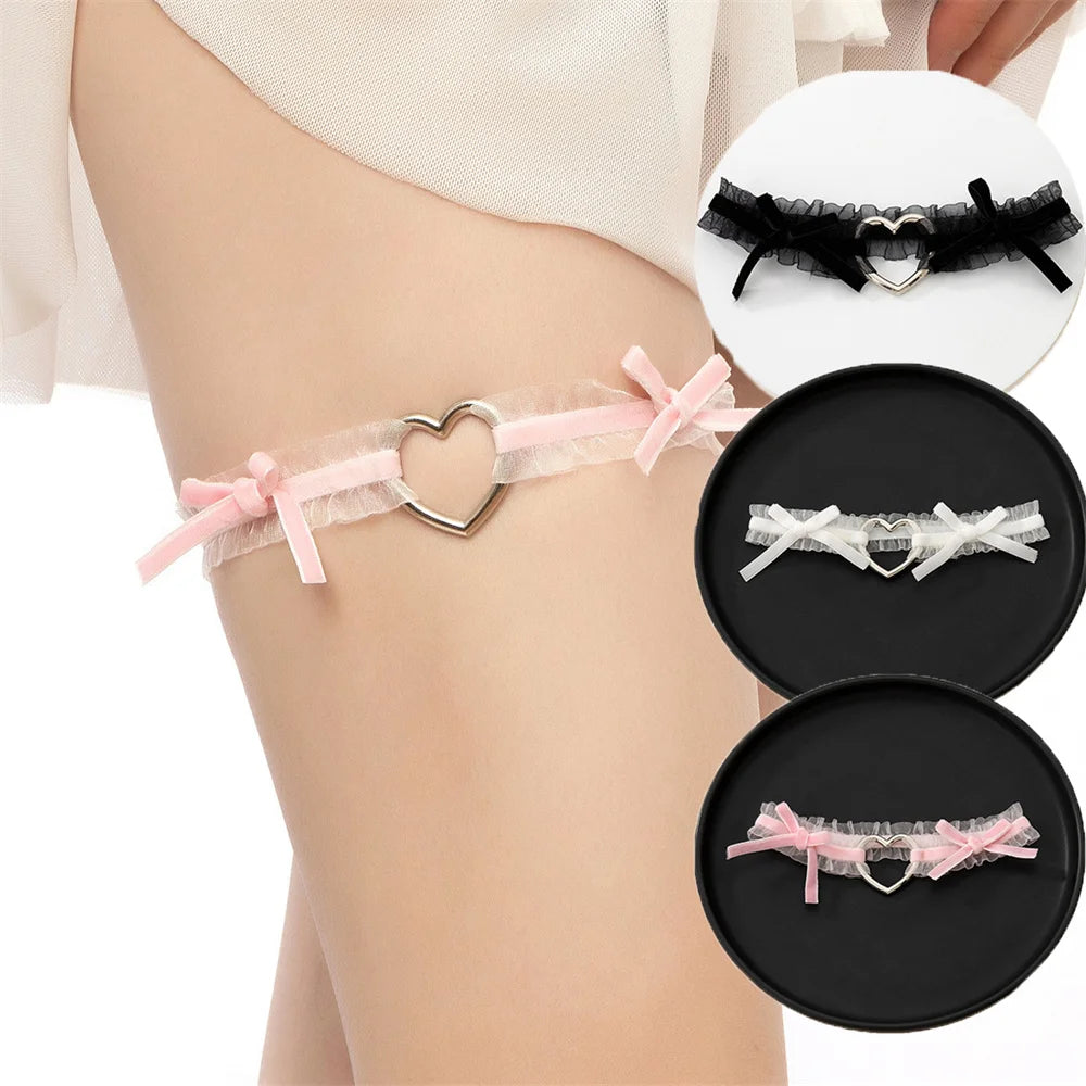 Heart Bow Thigh Garter Gothic Coquette Alternative Fashion Accessory