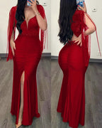 Ruched Sequin Evening Dress With Floor Length Silhouette And Slit