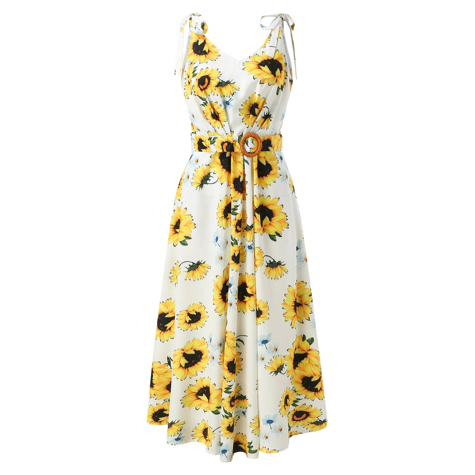 Floral Print Maxi Dress with Belt and Ruffled Swing Silhouette