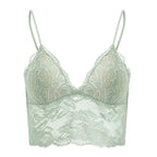 French Eyelash Lace Longline Triangle Bralette and Scalloped Low-Rise Hipster Panty Set